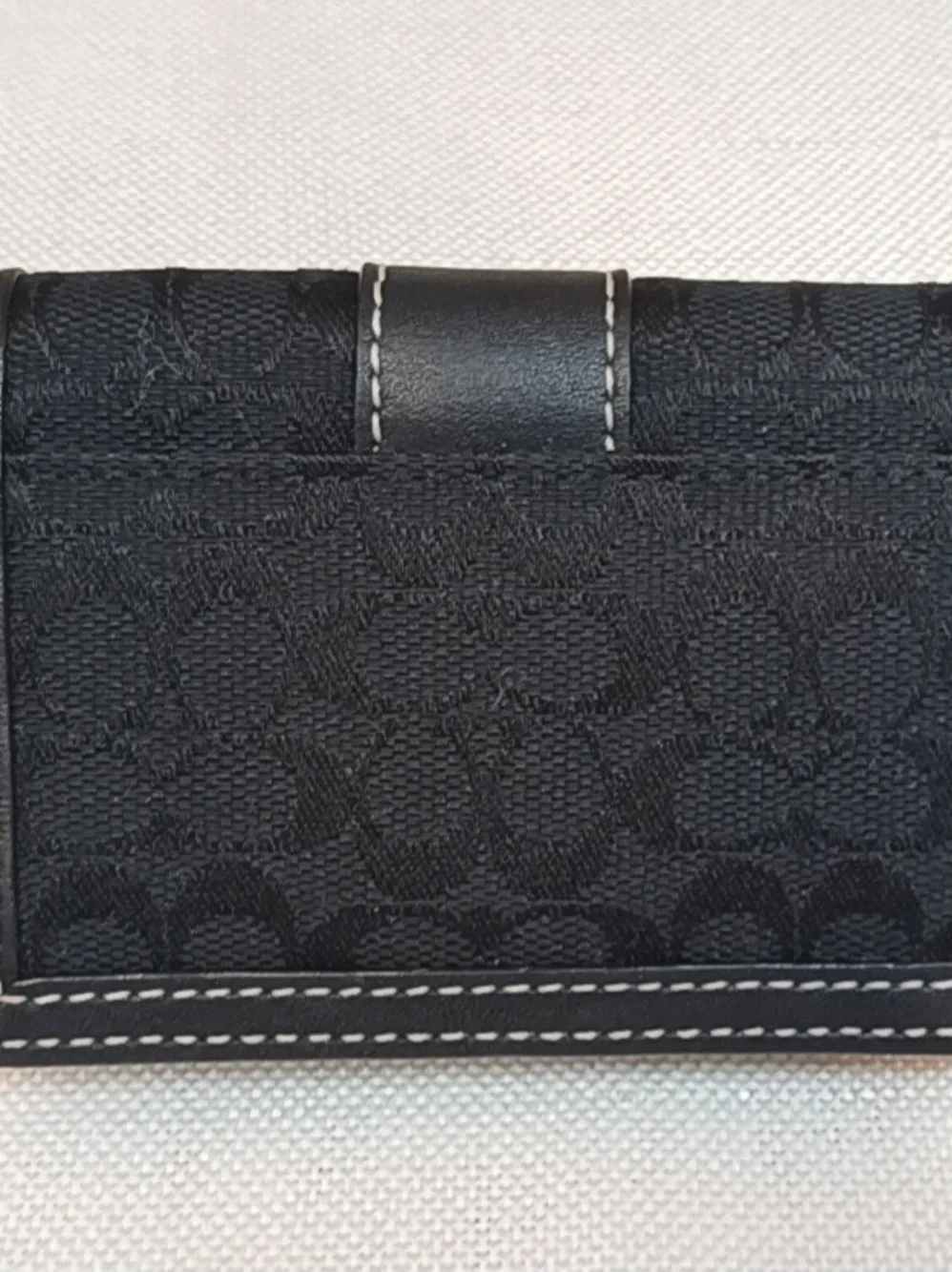 Coach Black Signature Canvas and Leather Card Case with Contrast Stitching